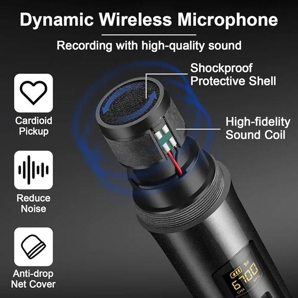 ALPOWL Wireless Microphones, Metal Dynamic Microphone System with... - Picture 4 of 10